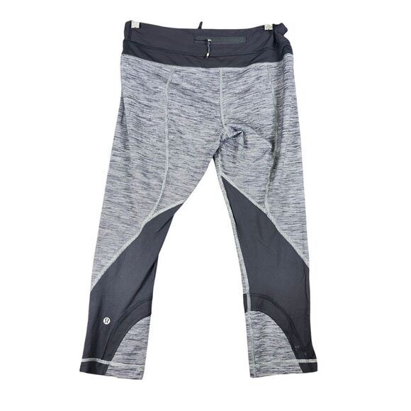 Lululemon Athletic Cropped Leggings Space Dye Gray Black Mesh Panel Workout Pant - Picture 1 of 8